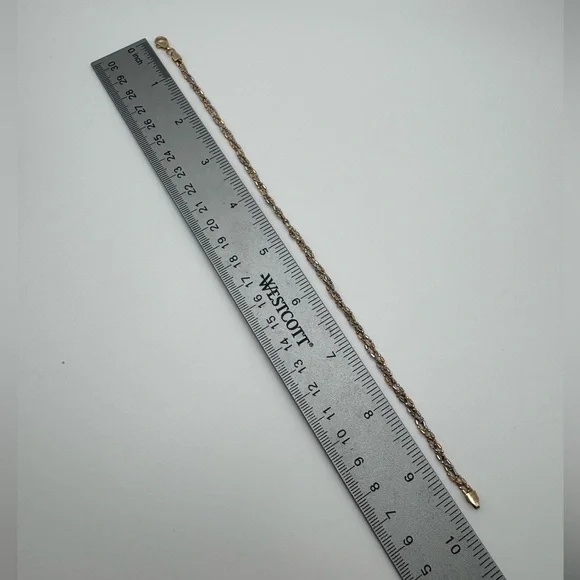 Sterling Silver 925 Two-Tone Gold Braided Anklet 10” - Picture 5 of 6